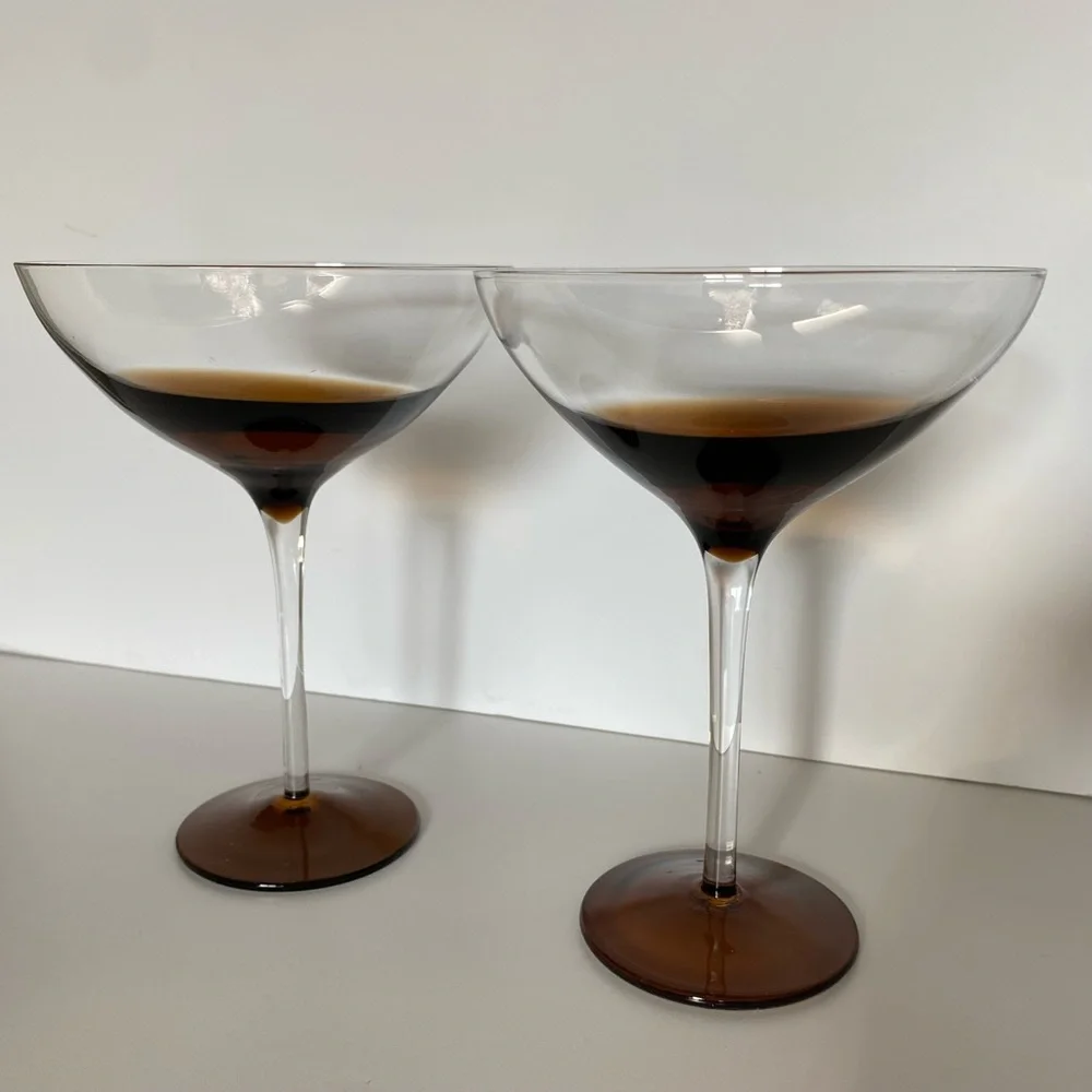 Pier 1 Martini Glasses Elemental Handblown Brown Amber Set of 2 Expresso EUC